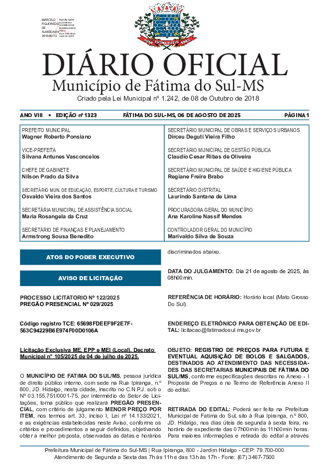 Diário Oficial - Edição nº 1323