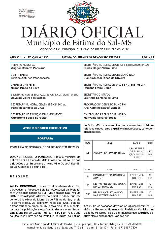 Diário Oficial - Edição nº 1330