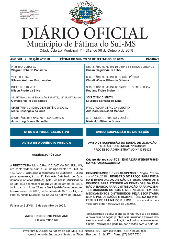 Diário Oficial - Edição nº 1350