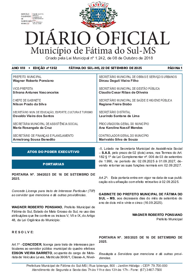 Diário Oficial - Edição nº 1352