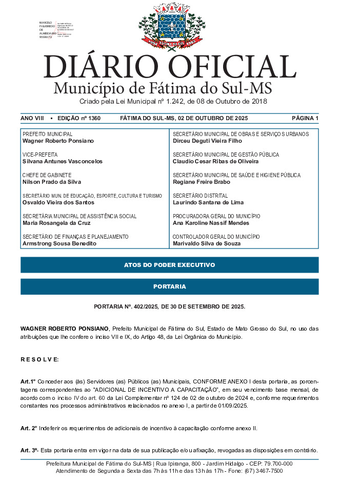 Diário Oficial - Edição nº 1360