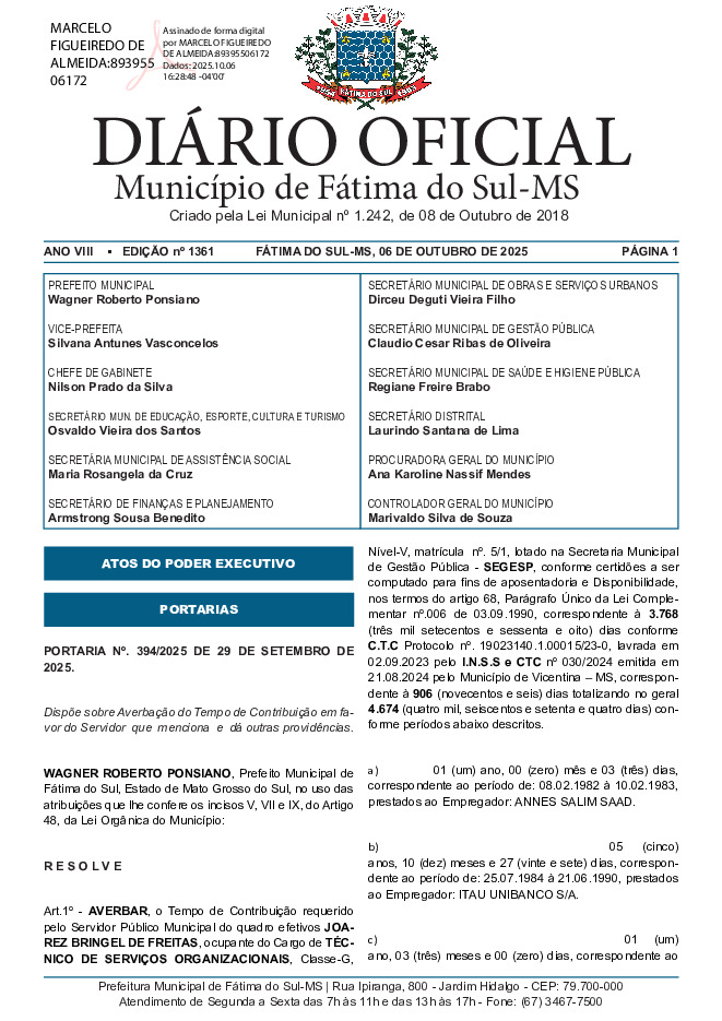 Diário Oficial - Edição nº 1361