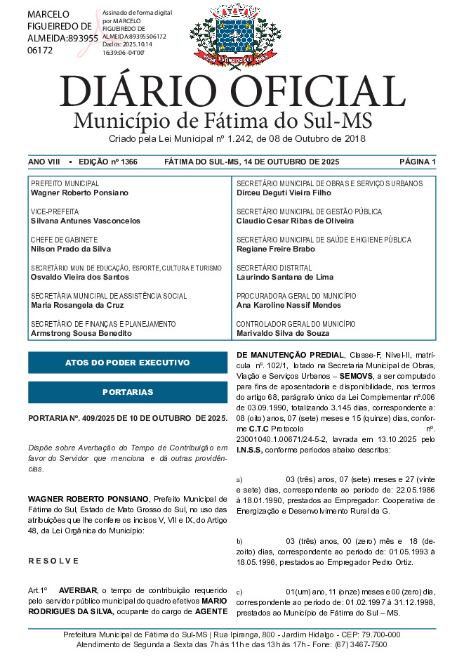 Diário Oficial - Edição nº 1366