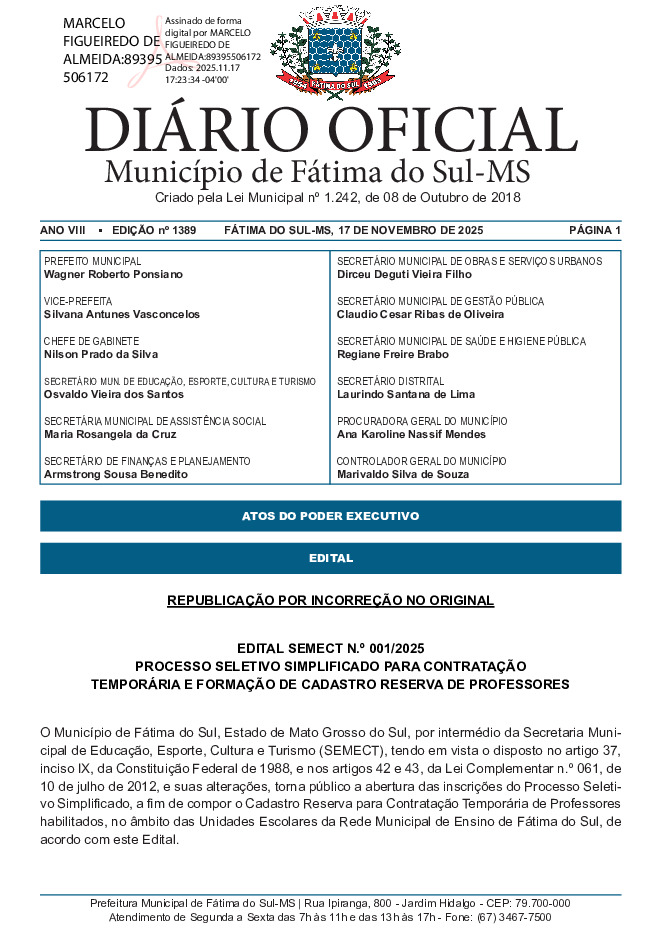 Diário Oficial - Edição nº 1389