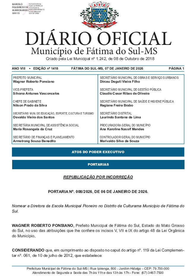 Diário Oficial - Edição nº 1418