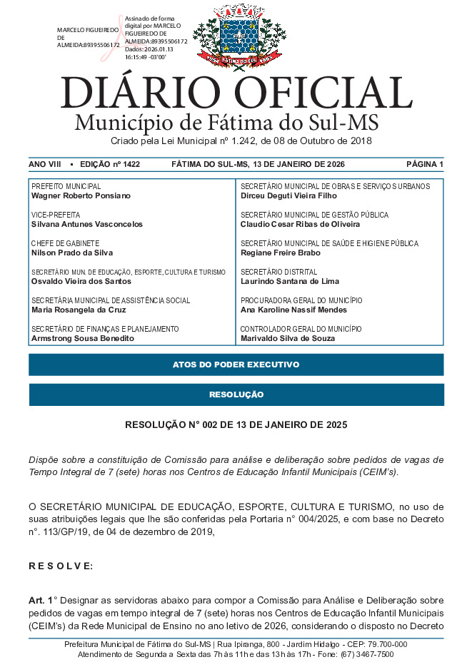 Diário Oficial - Edição nº 1422