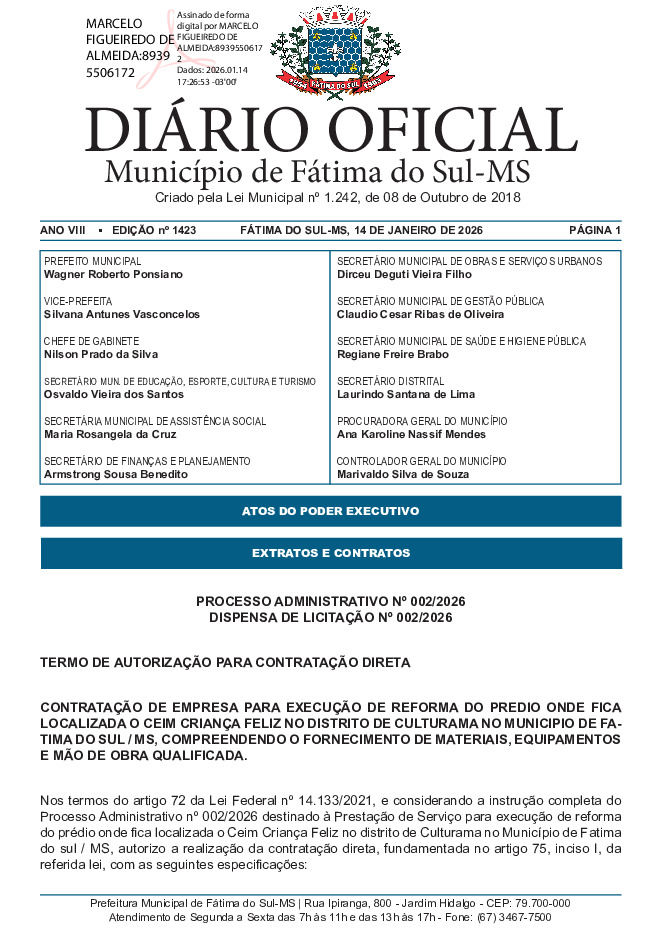 Diário Oficial - Edição nº 1423