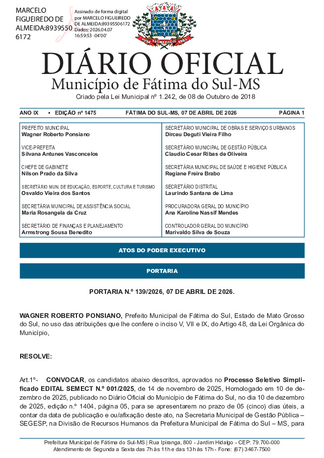 Diário Oficial - Edição nº 1475