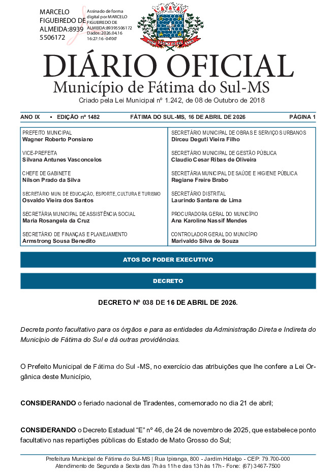 Diário Oficial - Edição nº 1482