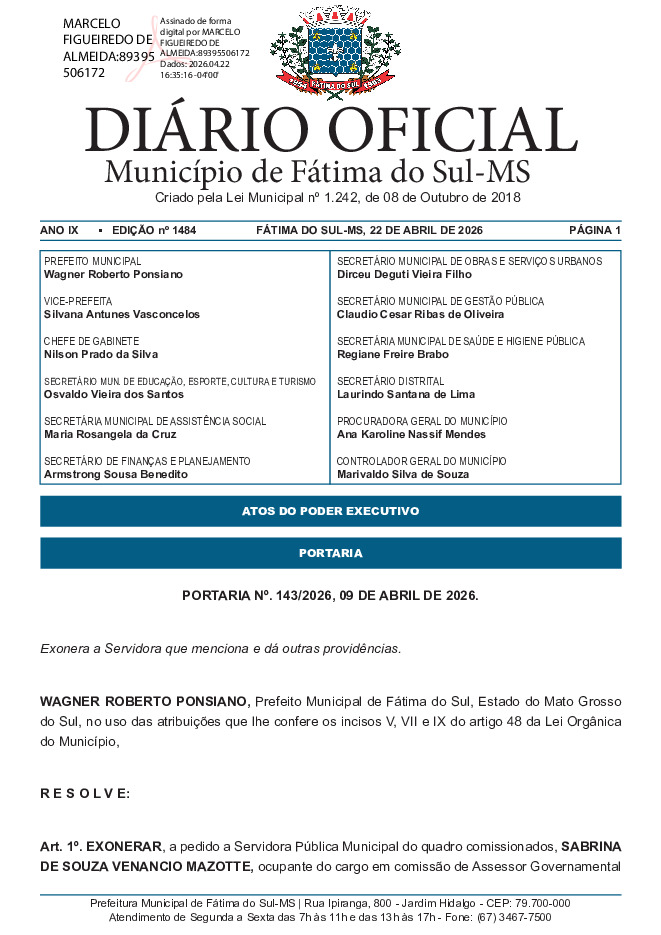 Diário Oficial - Edição nº 1484