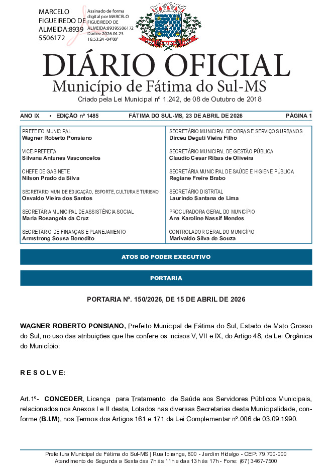 Diário Oficial - Edição nº 1485