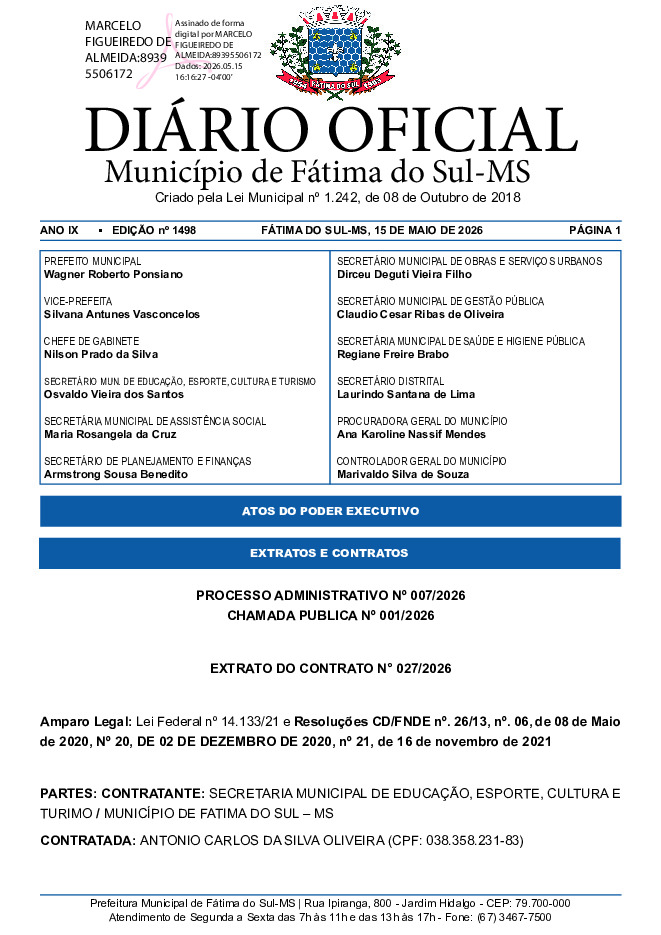 Diário Oficial - Edição nº 1498