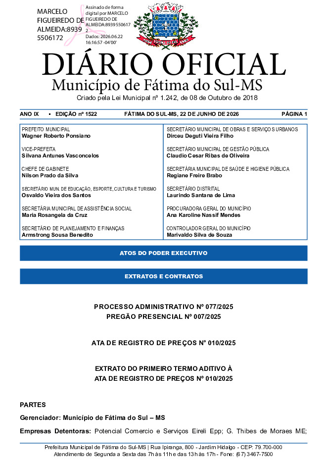 Diário Oficial - Edição nº 1522