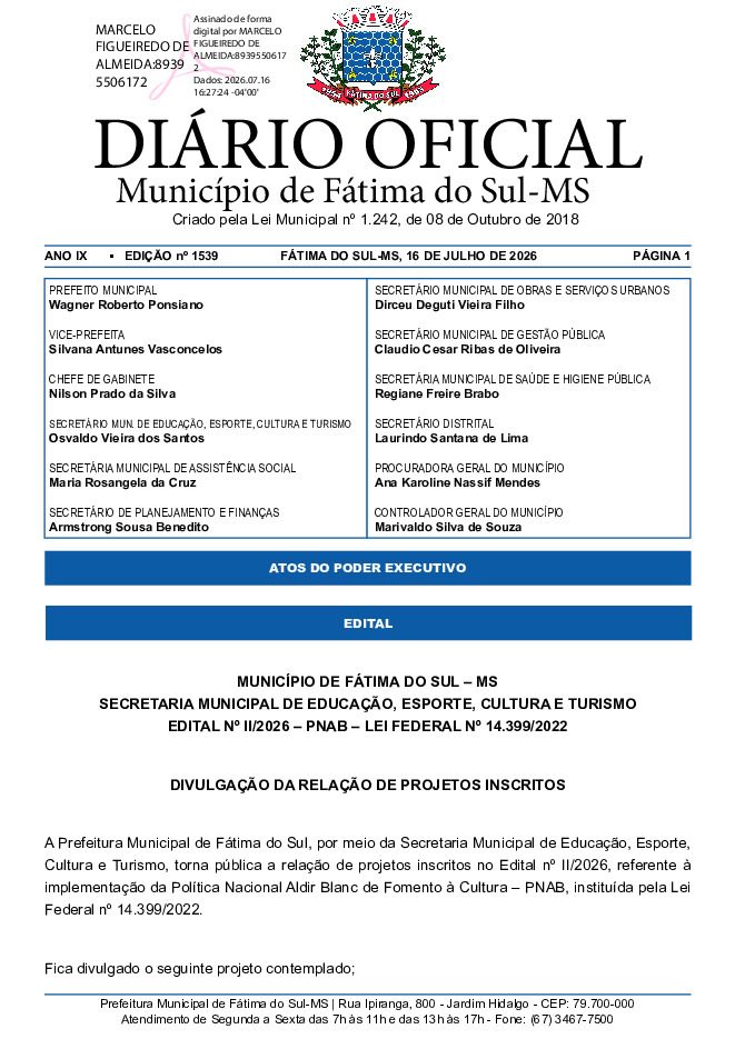 Diário Oficial - Edição nº 1539