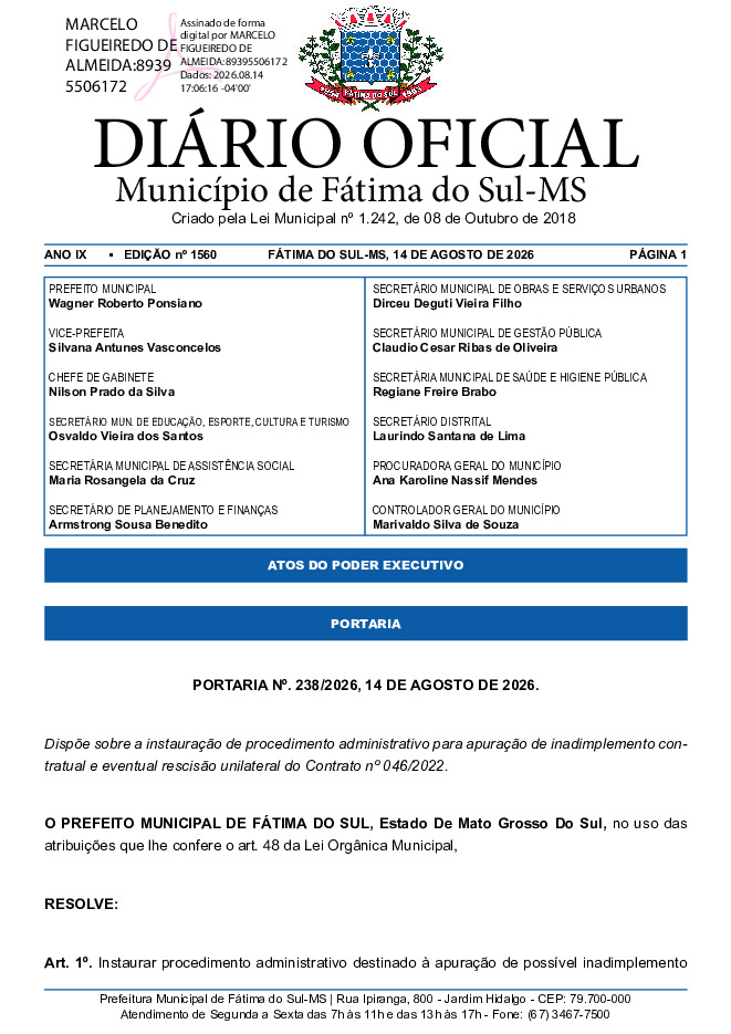 Diário Oficial - Edição nº 1560