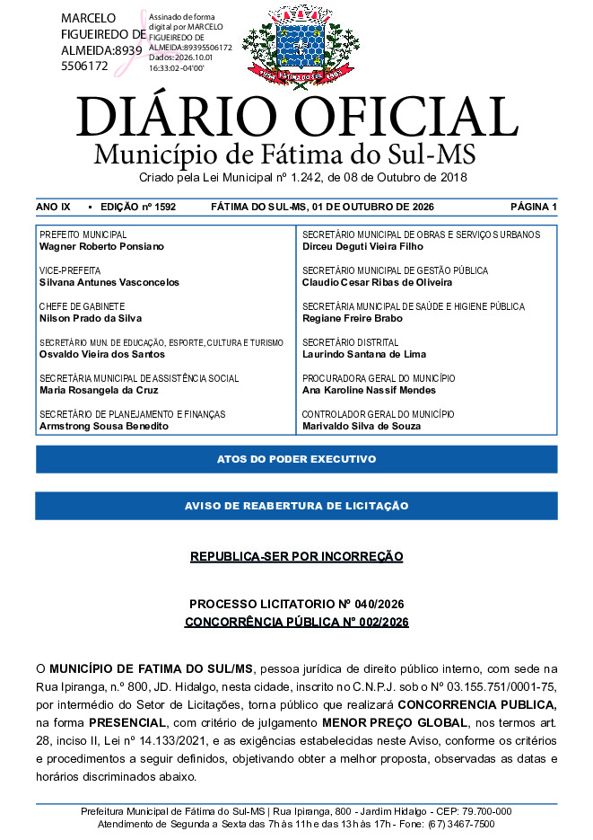 Diário Oficial - Edição nº 1592